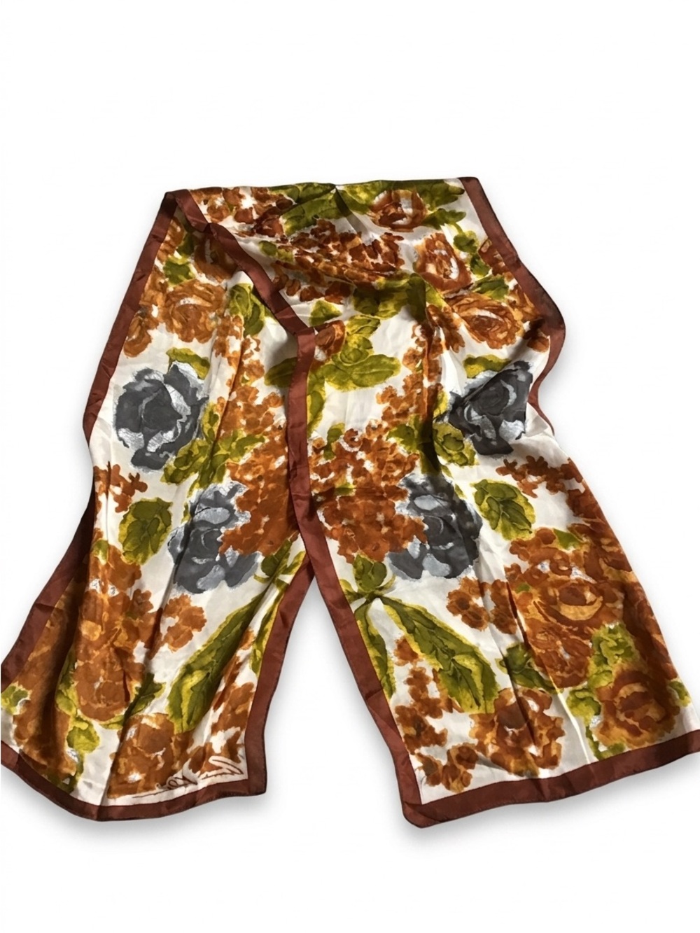 Vintage Anne Klein 100% Silk Floral Scarf Earthy Fall Tones Whimsigoth Bohemian